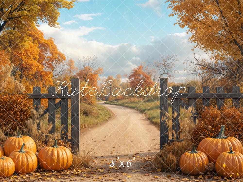 Kate Automne Arrière-cour Citrouille Allée Clôture Toile de fond conçue par Emetselch - Kate Backdrop FR
