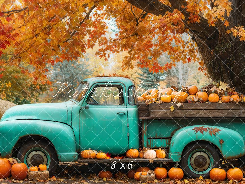 Kate Automne Camion Bleu Citrouilles Érable Toile de fond conçue par Emetselch - Kate Backdrop FR