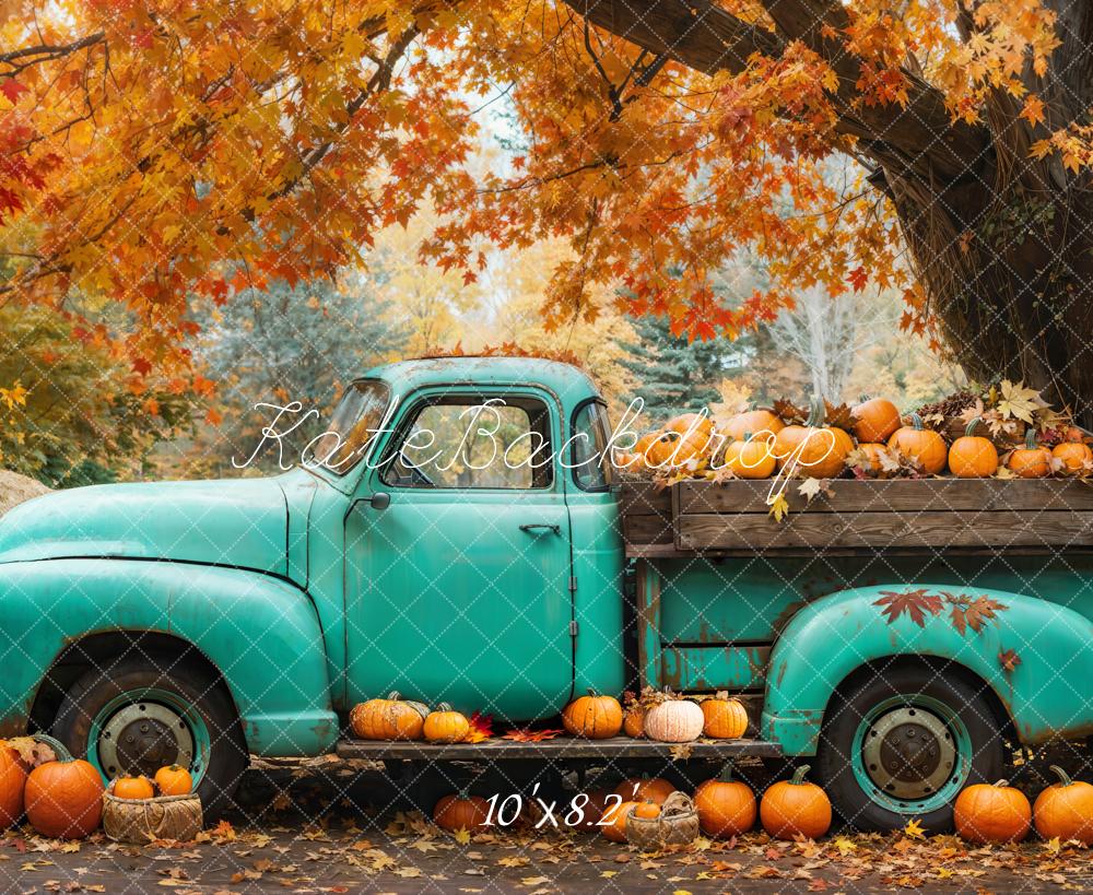 Kate Automne Camion Bleu Citrouilles Érable Toile de fond conçue par Emetselch - Kate Backdrop FR