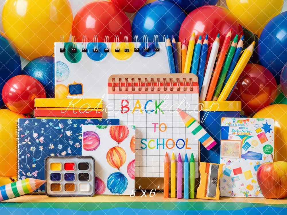 Kate Scolaire Crayons Coloré Ballons Peinture Toile de fond conçue par Emetselch - Kate Backdrop FR