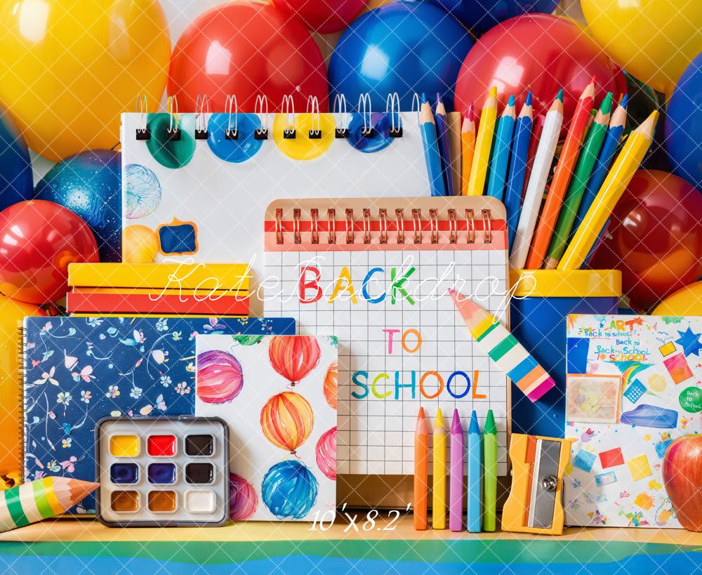Kate Scolaire Crayons Coloré Ballons Peinture Toile de fond conçue par Emetselch - Kate Backdrop FR