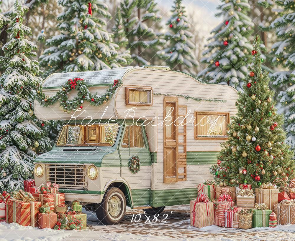 Kate Noël Camping-car Cadeaux Forêt Neige Toile de fond conçue par Emetselch - Kate Backdrop FR