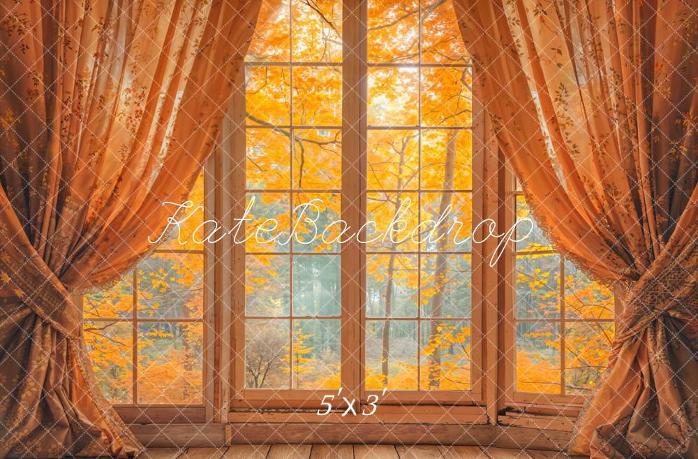 Kate Automne Fenêtre Rideaux Érable Forêt Toile de fond conçue par Emetselch - Kate Backdrop FR