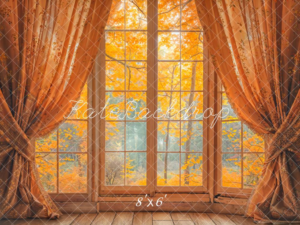 Kate Automne Fenêtre Rideaux Érable Forêt Toile de fond conçue par Emetselch - Kate Backdrop FR