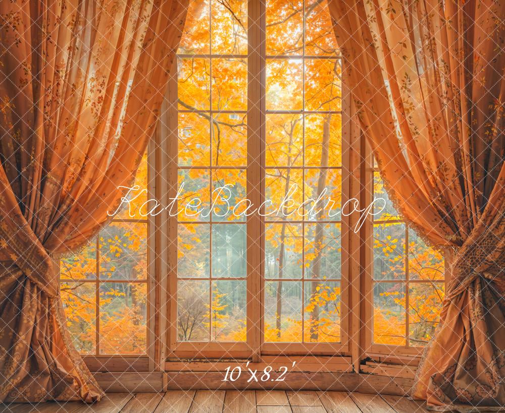 Kate Automne Fenêtre Rideaux Érable Forêt Toile de fond conçue par Emetselch - Kate Backdrop FR