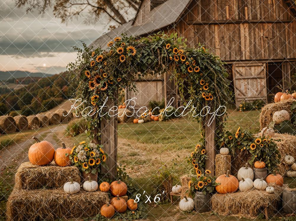 Kate Automne Tournesol Citrouille Grange Porte Toile de fond conçue par Emetselch - Kate Backdrop FR
