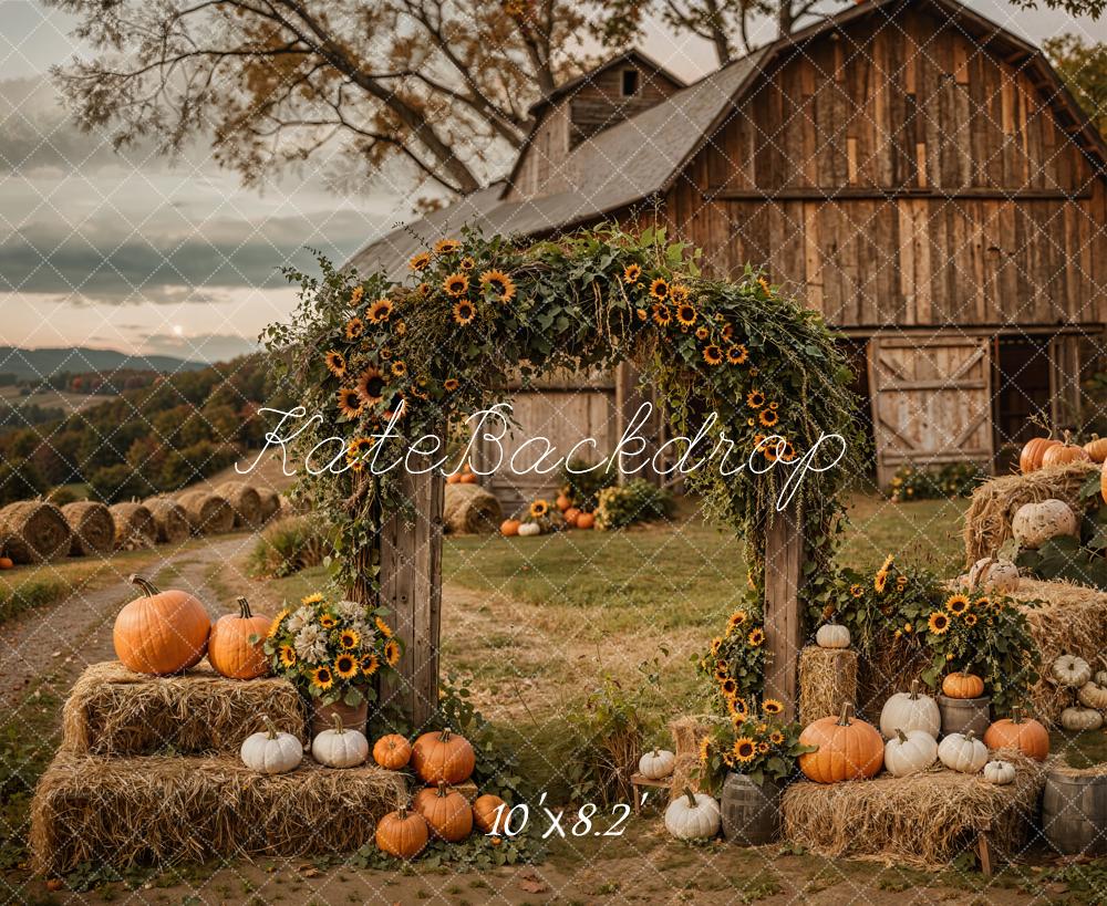 Kate Automne Tournesol Citrouille Grange Porte Toile de fond conçue par Emetselch - Kate Backdrop FR