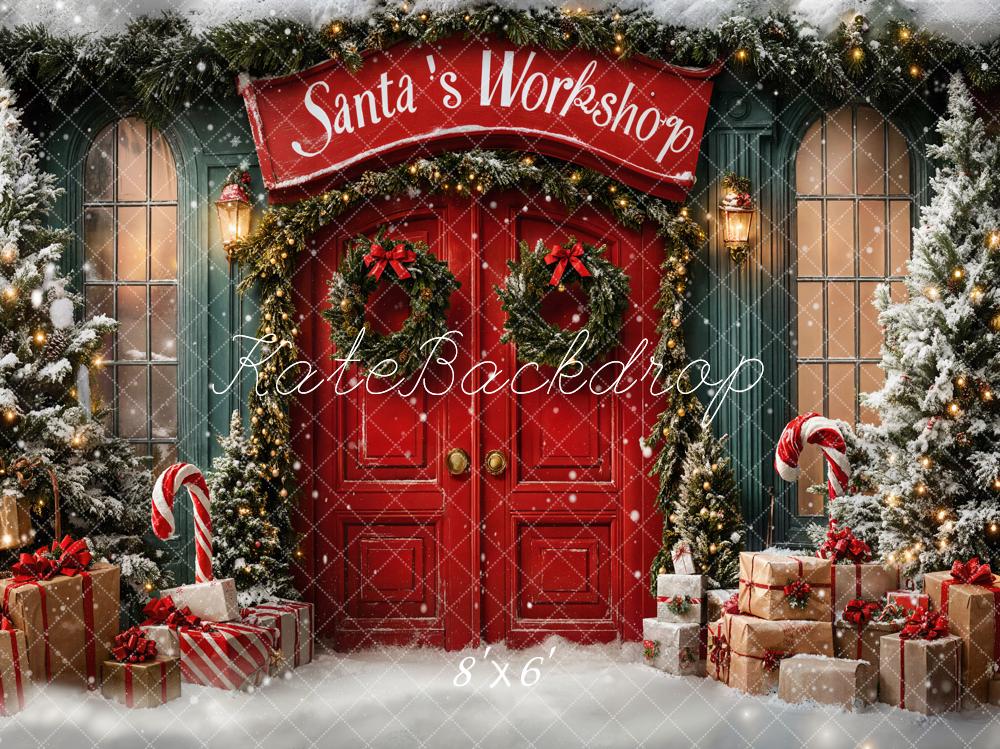 Kate Noël Porte Rouge Neige Cadeaux Toile de fond conçue par Emetselch - Kate Backdrop FR