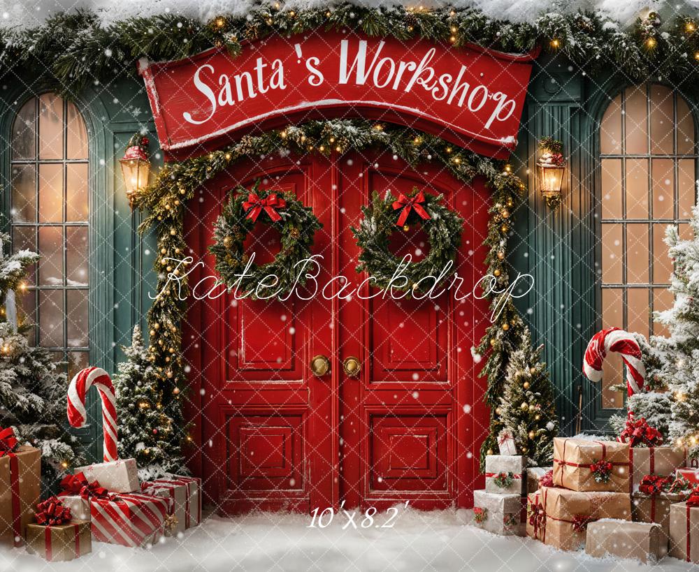 Kate Noël Porte Rouge Neige Cadeaux Toile de fond conçue par Emetselch - Kate Backdrop FR