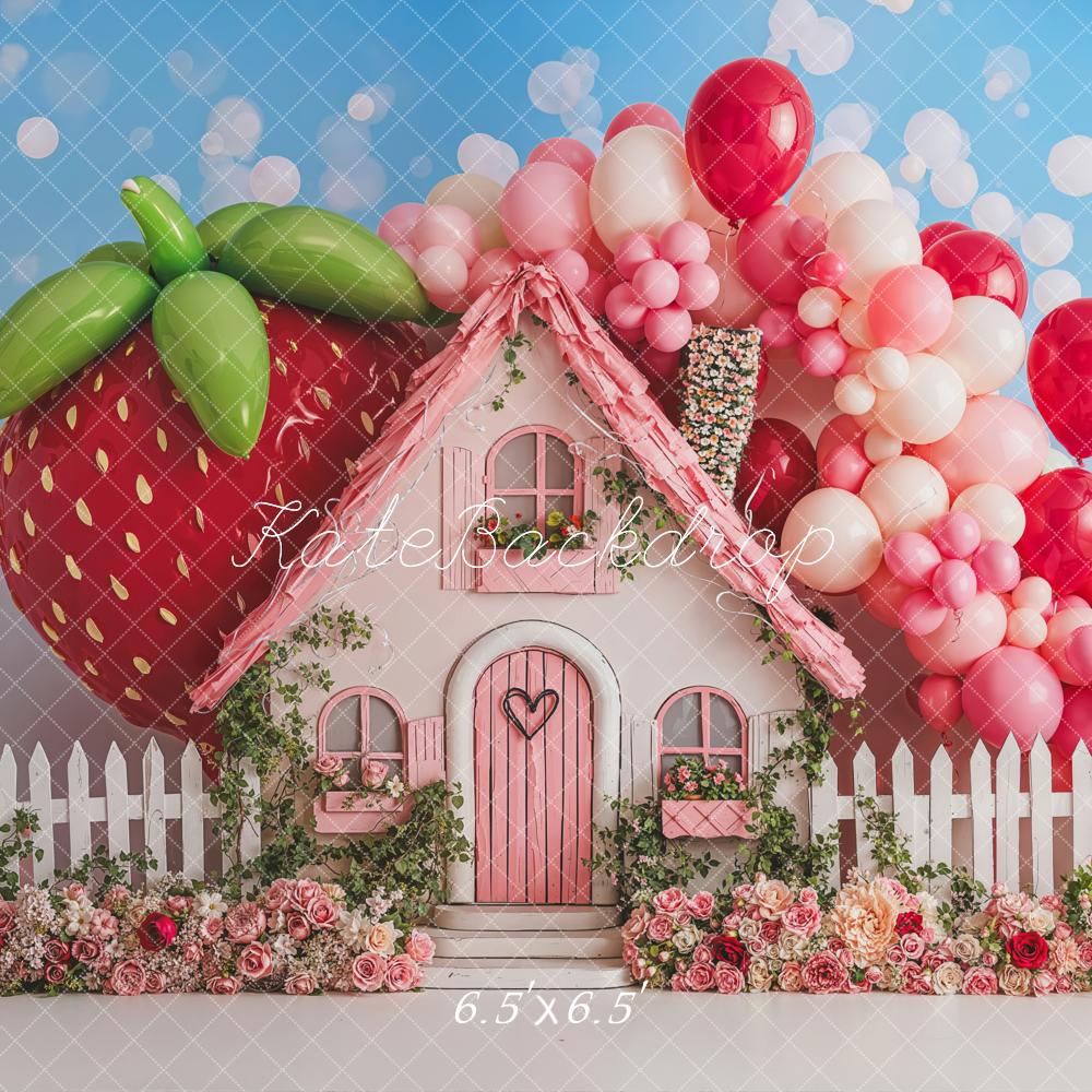 Kate Anniversaire Ballons Maison Fraise Toile de fond conçue par Emetselch - Kate Backdrop FR