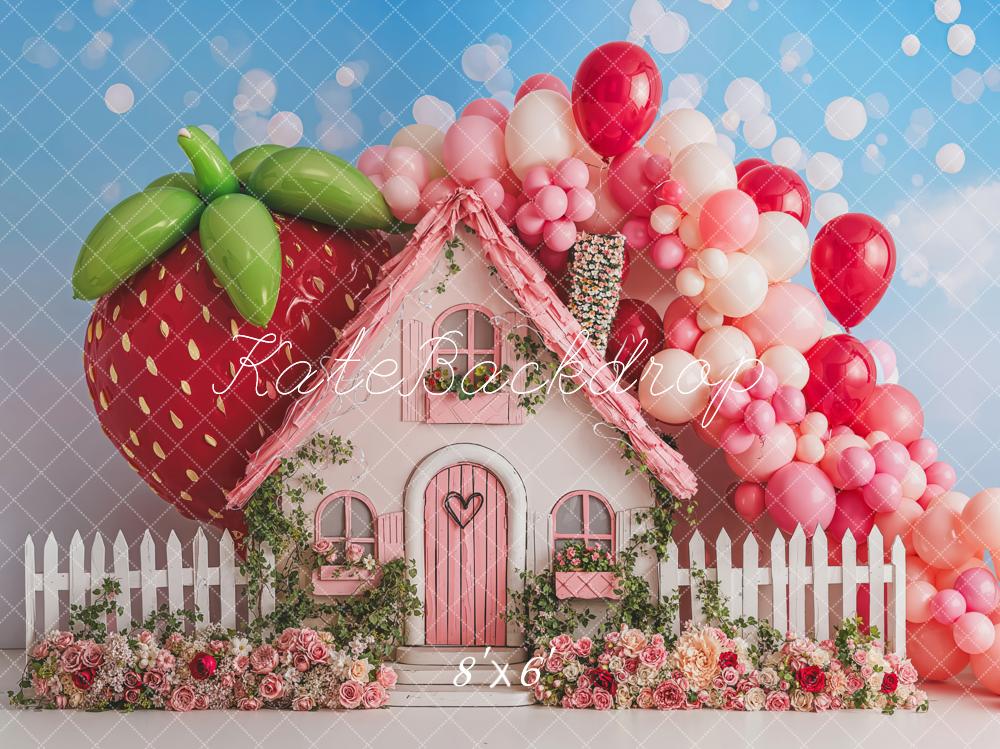 Kate Anniversaire Ballons Maison Fraise Toile de fond conçue par Emetselch - Kate Backdrop FR