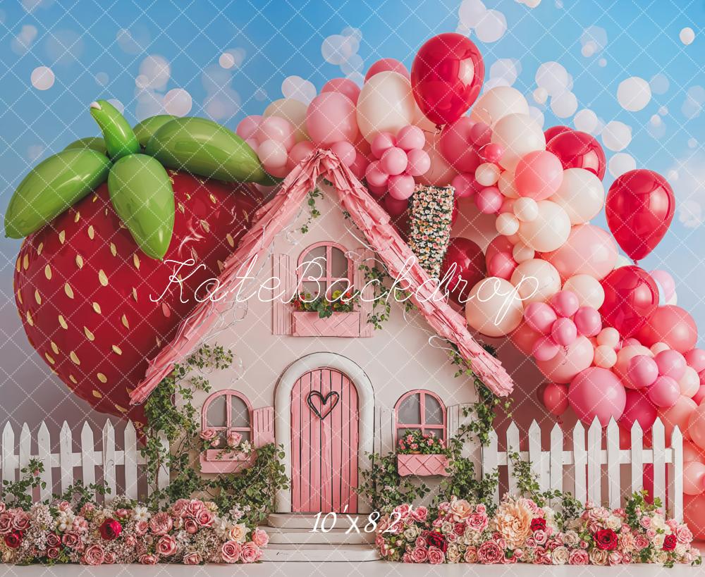 Kate Anniversaire Ballons Maison Fraise Toile de fond conçue par Emetselch - Kate Backdrop FR