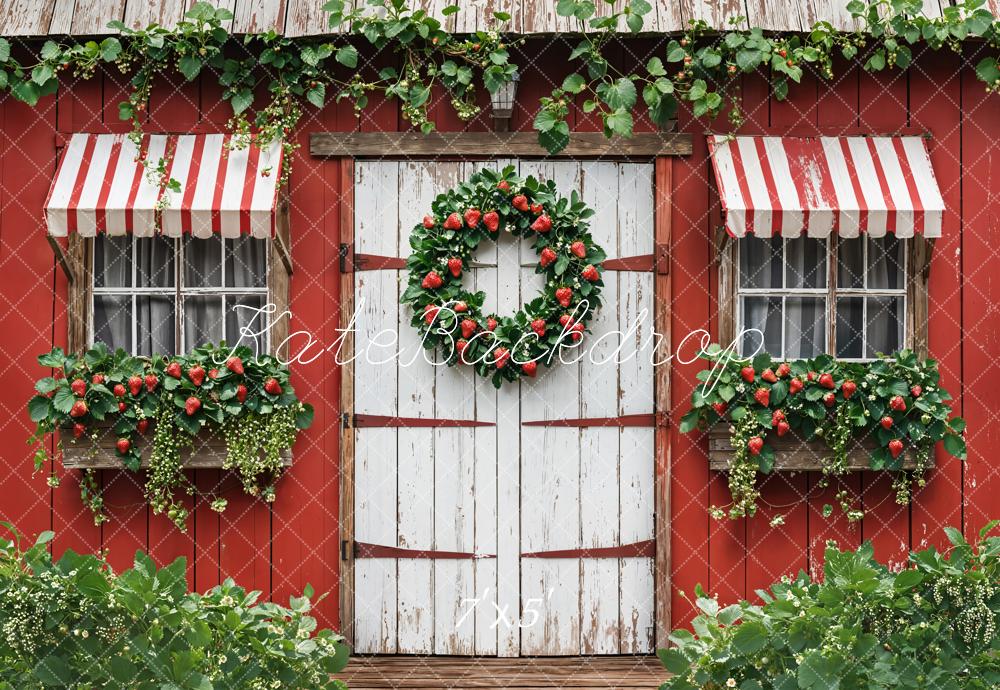 Kate Été Fraise Chalet Rouge Jardin Toile de fond conçue par Emetselch - Kate Backdrop FR
