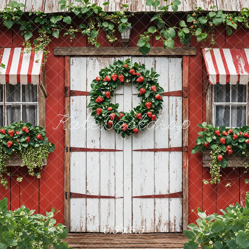 Kate Été Fraise Chalet Rouge Jardin Toile de fond conçue par Emetselch - Kate Backdrop FR