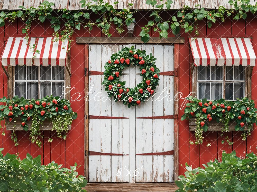 Kate Été Fraise Chalet Rouge Jardin Toile de fond conçue par Emetselch - Kate Backdrop FR