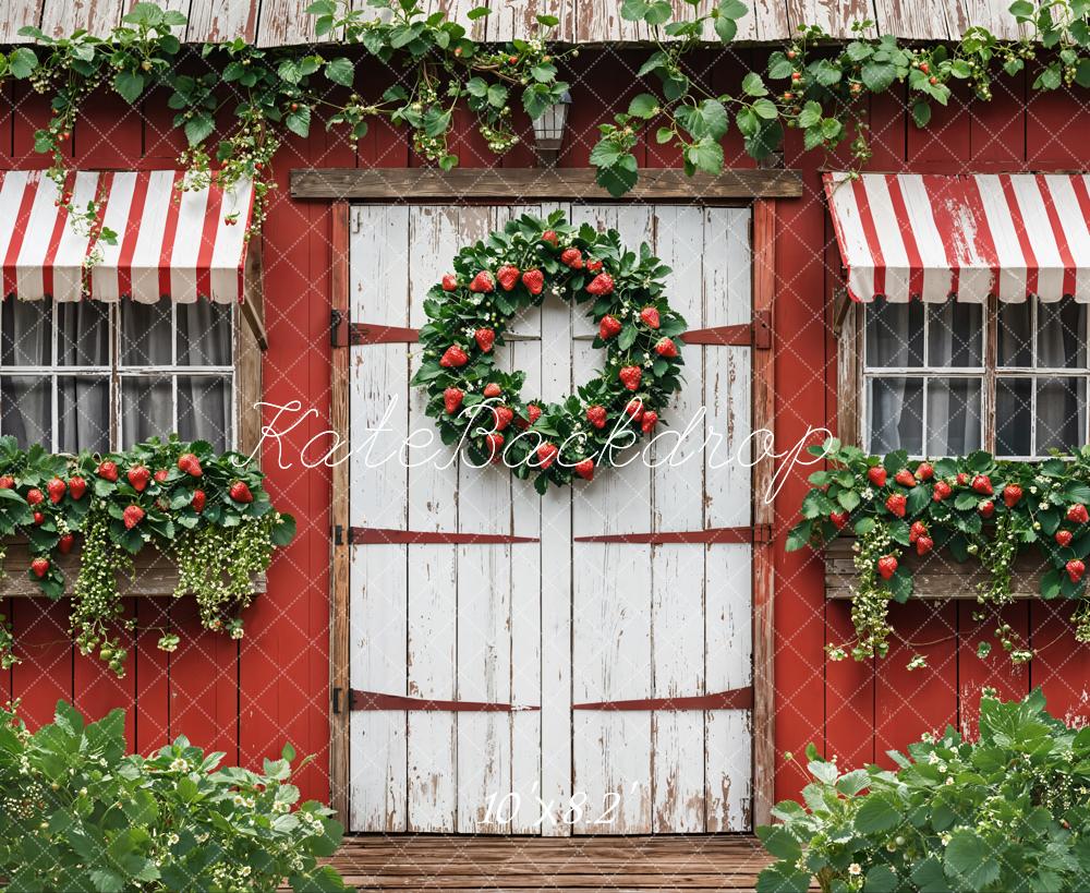 Kate Été Fraise Chalet Rouge Jardin Toile de fond conçue par Emetselch - Kate Backdrop FR