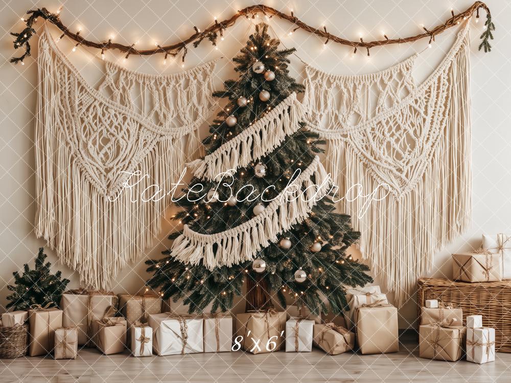 Kate Sapin de Noël Bohème Macramé Cadeaux Toile de fond conçu par Ashley Paul - Kate Backdrop FR