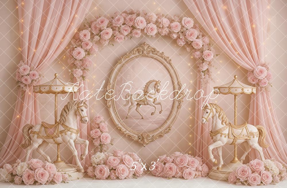 Kate Anniversaire Carrousel Rêves Rose Fleurs Toile de fond conçu par Ashley Paul - Kate Backdrop FR