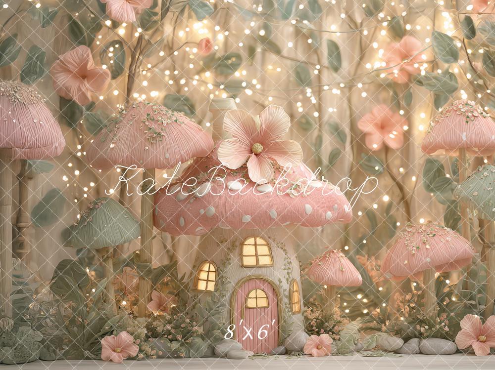 Kate Maison Champignon Rose Fée Fleur Toile de fond conçu par Ashley Paul - Kate Backdrop FR