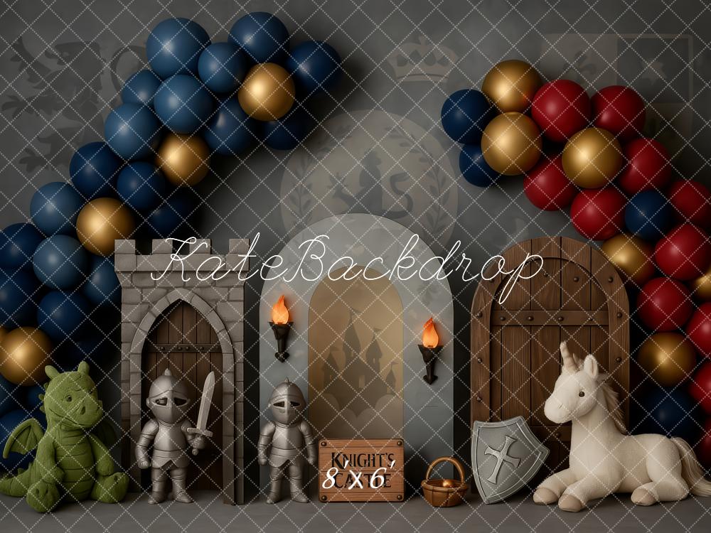 Kate Anniversaire Chevalier Château Ballon Toile de fond conçue par Patty Roberts - Kate Backdrop FR