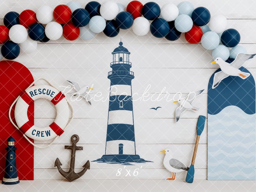 Kate Anniversaire Nautique Phare Ancre Toile de fond conçue par Patty Roberts - Kate Backdrop FR