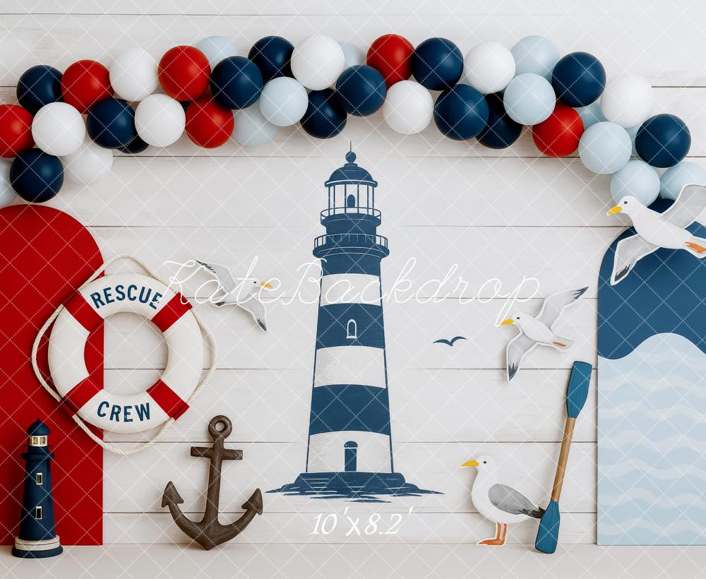 Kate Anniversaire Nautique Phare Ancre Toile de fond conçue par Patty Roberts - Kate Backdrop FR