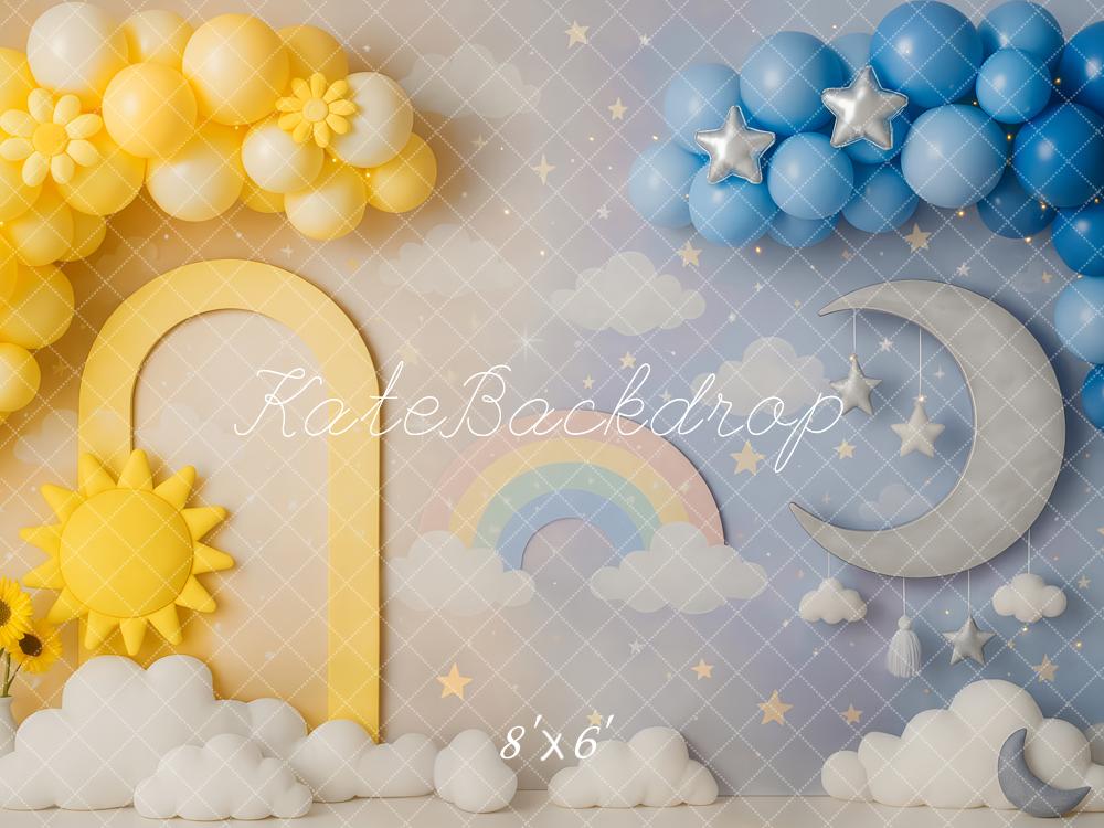 Kate Soleil Lune Arc-en-ciel Ballon Nuages Toile de fond conçue par Patty Roberts - Kate Backdrop FR