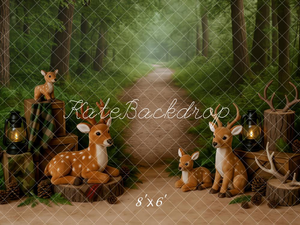Kate Anniversaire Forêt Cerf Bois Toile de fond conçue par Patty Roberts - Kate Backdrop FR