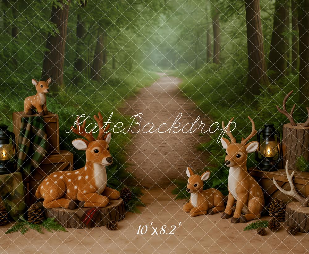 Kate Anniversaire Forêt Cerf Bois Toile de fond conçue par Patty Roberts - Kate Backdrop FR