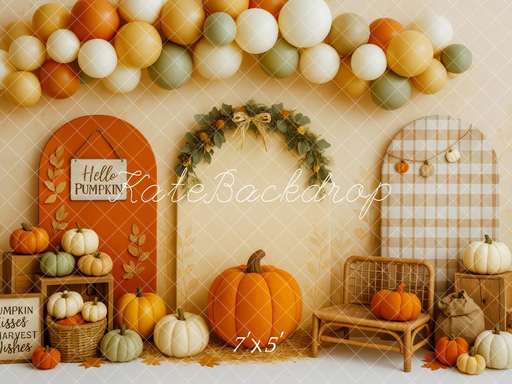 Kate Automne Citrouille Récolte Ballons Toile de fond conçue par Patty Roberts - Kate Backdrop FR