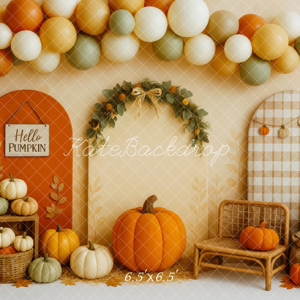 Kate Automne Citrouille Récolte Ballons Toile de fond conçue par Patty Roberts - Kate Backdrop FR