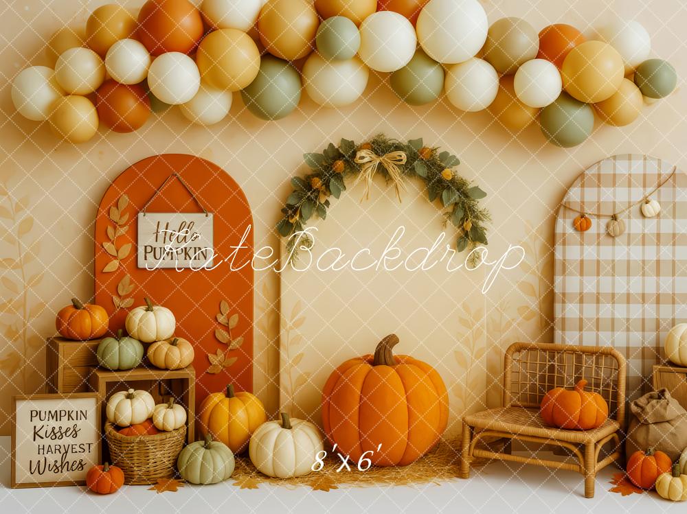 Kate Automne Citrouille Récolte Ballons Toile de fond conçue par Patty Roberts - Kate Backdrop FR