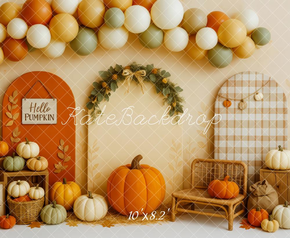 Kate Automne Citrouille Récolte Ballons Toile de fond conçue par Patty Roberts - Kate Backdrop FR