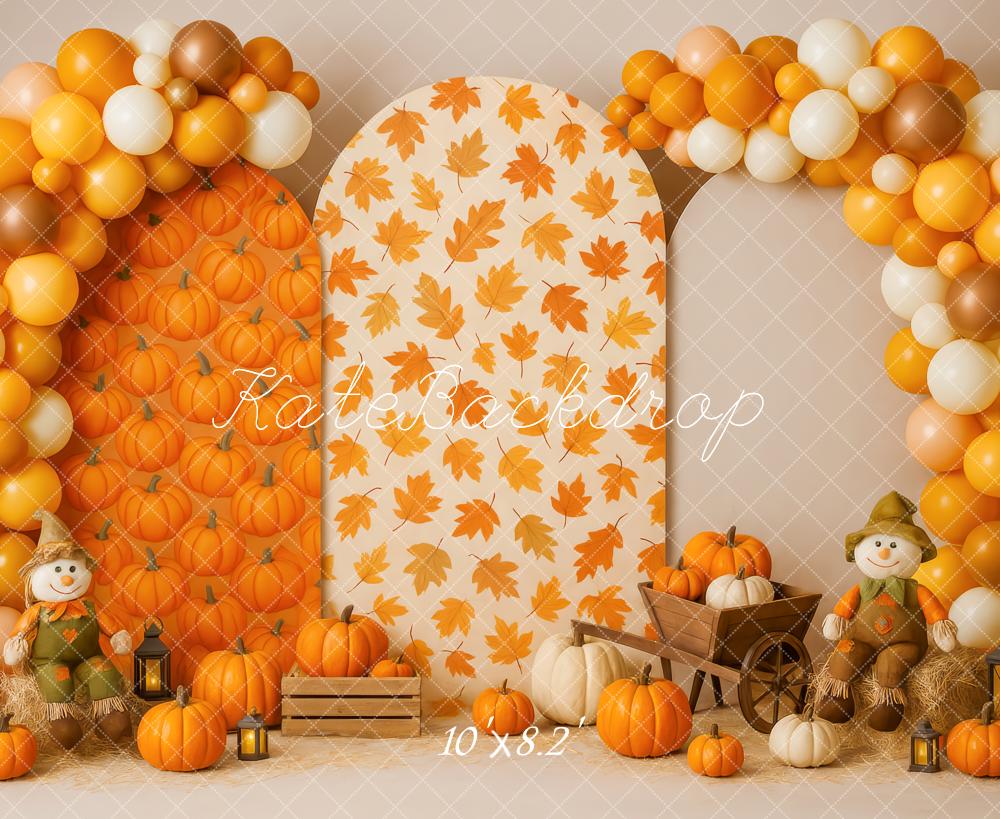 Kate Automne Citrouille Épouvantail Ballons Toile de fond conçue par Patty Roberts - Kate Backdrop FR