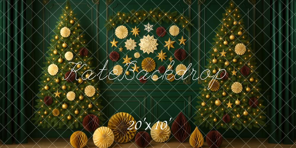 Kate Sapin de Noël Décors Mur Rétro Vert Toile de fond conçue par Megan Leigh - Kate Backdrop FR