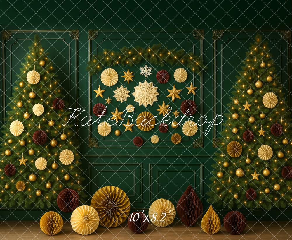 Kate Sapin de Noël Décors Mur Rétro Vert Toile de fond conçue par Megan Leigh - Kate Backdrop FR