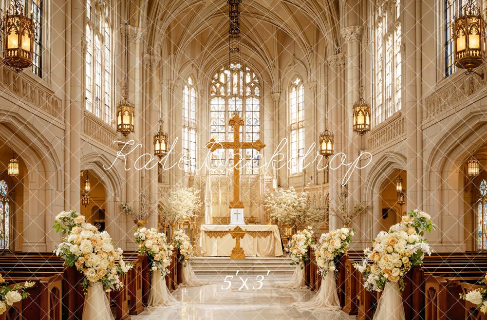 Kate Mariage Rétro Église Fleurs Toile de fond conçue par Emetselch - Kate Backdrop FR