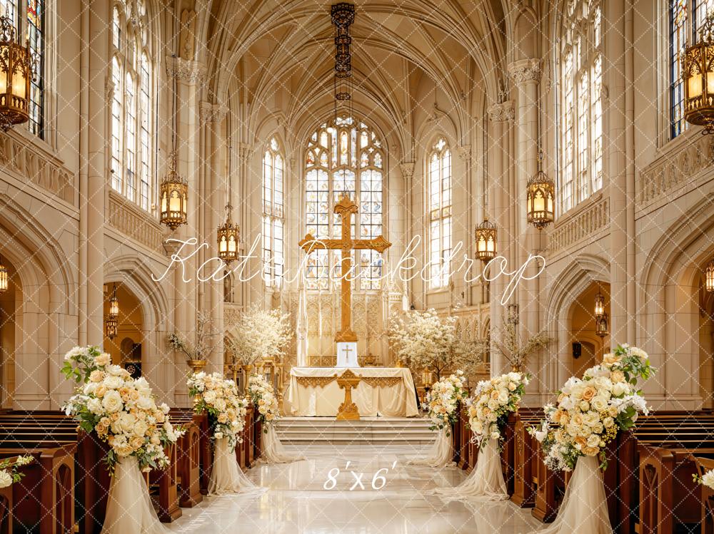 Kate Mariage Rétro Église Fleurs Toile de fond conçue par Emetselch - Kate Backdrop FR