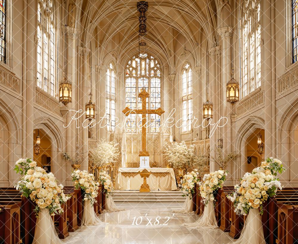 Kate Mariage Rétro Église Fleurs Toile de fond conçue par Emetselch - Kate Backdrop FR