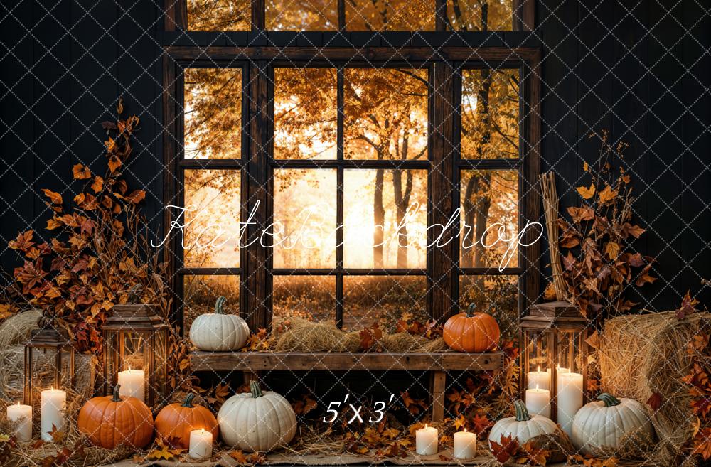 Kate Automne Citrouille Bougie Fenêtre Toile de fond conçue par Emetselch - Kate Backdrop FR