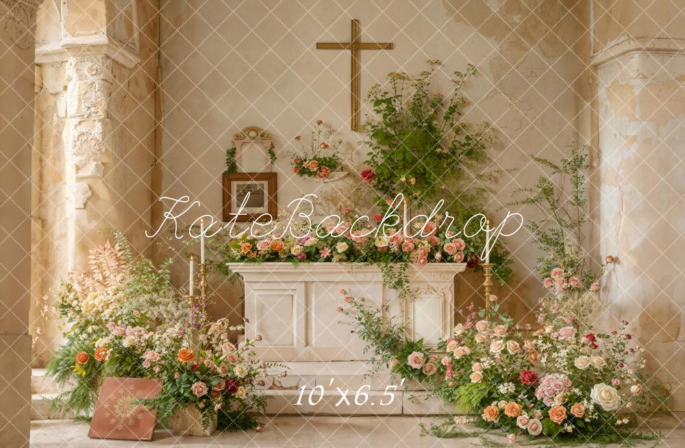 Kate Mariage Romantique Église Fleurs Autel Toile de fond conçue par Emetselch