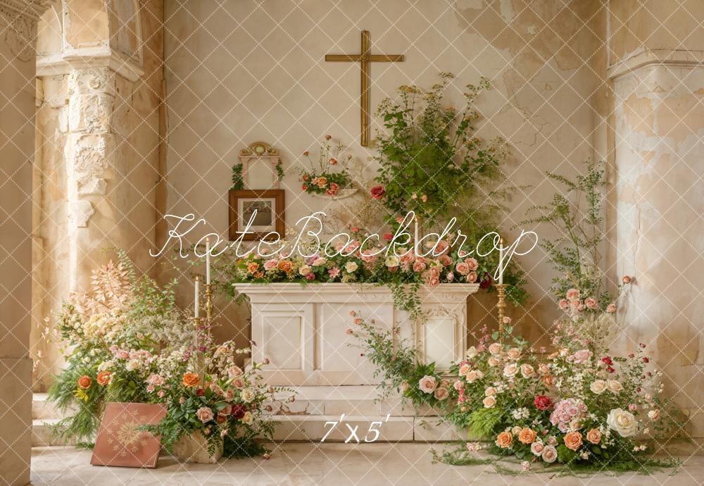 Kate Mariage Romantique Église Fleurs Autel Toile de fond conçue par Emetselch