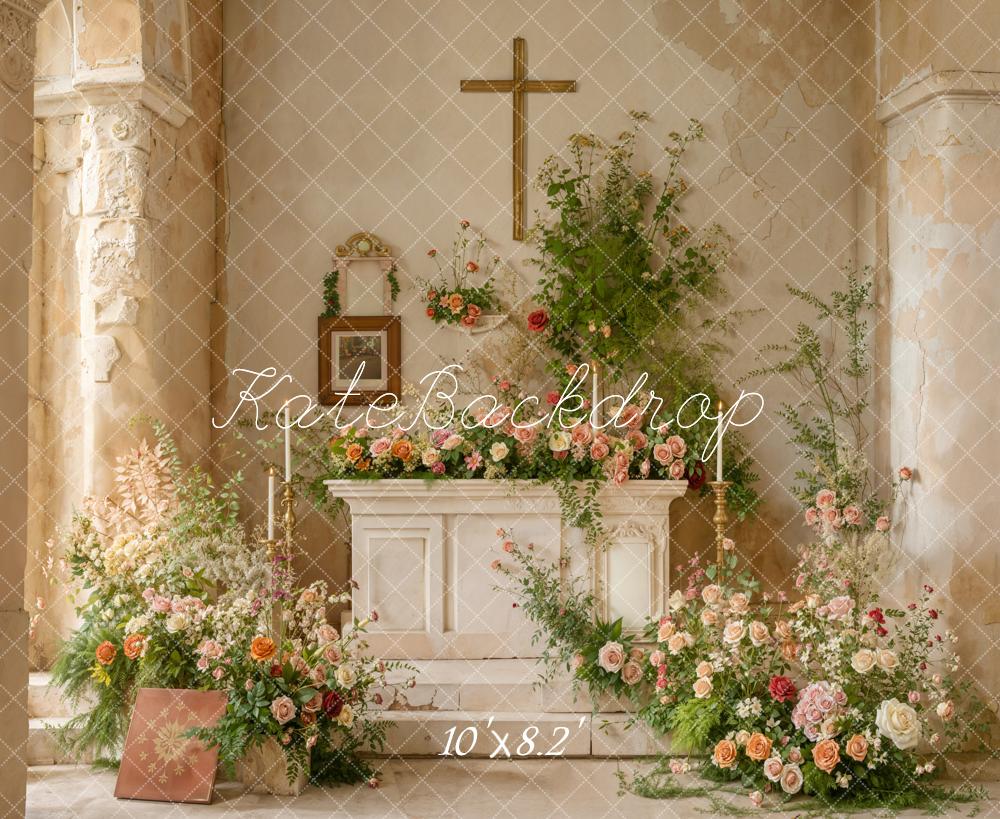 Kate Mariage Romantique Église Fleurs Autel Toile de fond conçue par Emetselch