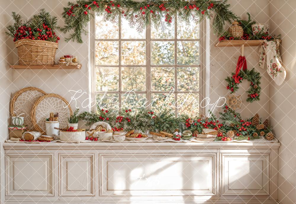 Kate Noël Cuisine Armoire Fenêtre Blanc Toile de fond conçue par Emetselch - Kate Backdrop FR