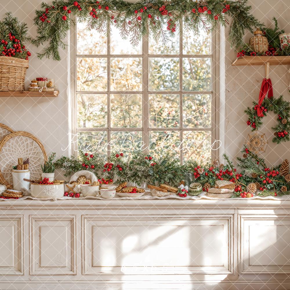 Kate Noël Cuisine Armoire Fenêtre Blanc Toile de fond conçue par Emetselch - Kate Backdrop FR