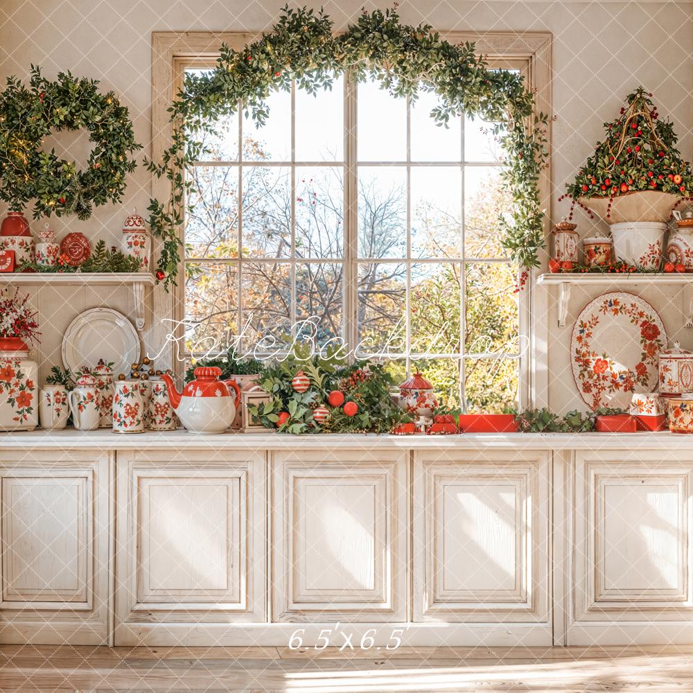 Kate Noël Cuisine Fenêtre Vaisselle Soleil Toile de fond conçue par Emetselch - Kate Backdrop FR