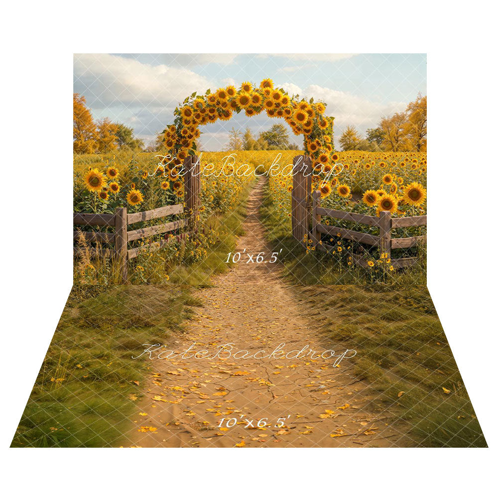 Kate Automne Tournesol Jardin Chemin Toile de fond+Automne Allée Feuilles Herbe Sol Toile de fond - Kate Backdrop FR