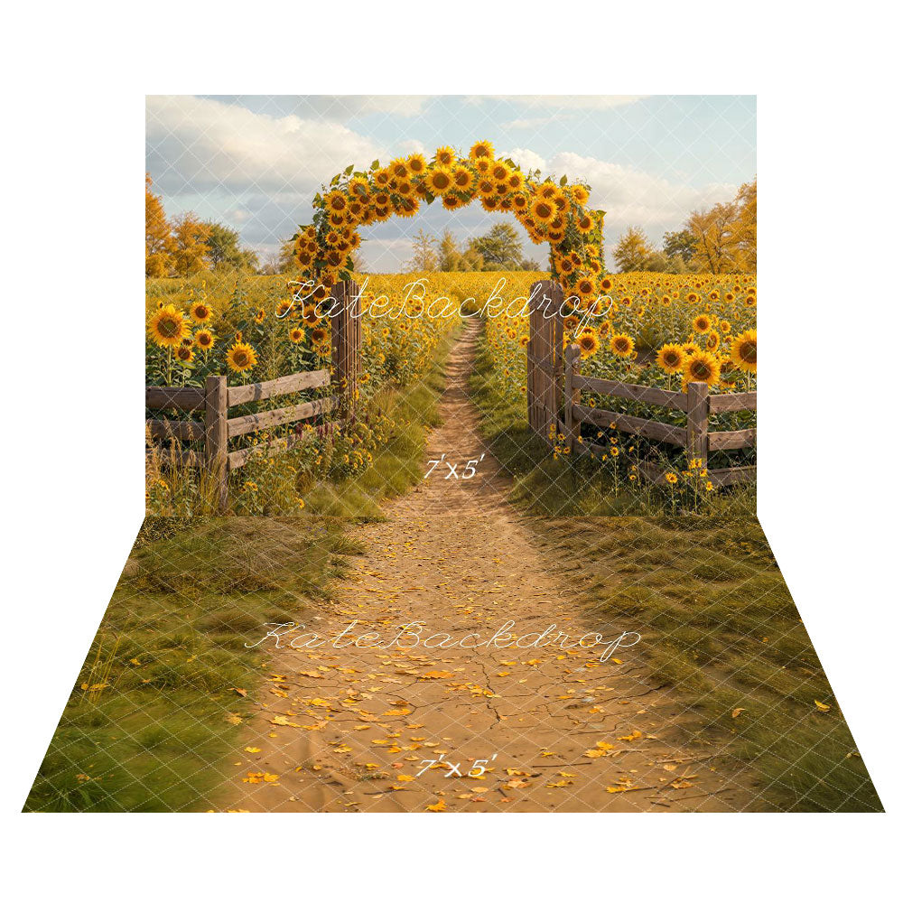 Kate Automne Tournesol Jardin Chemin Toile de fond+Automne Allée Feuilles Herbe Sol Toile de fond - Kate Backdrop FR