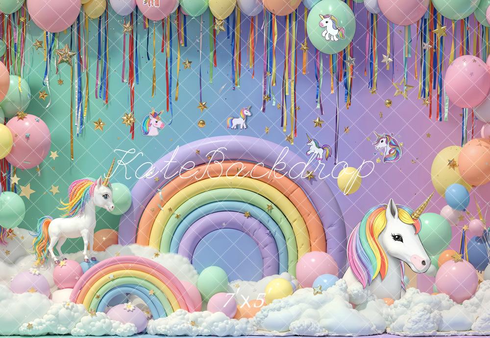 Kate Anniversaire Licorne Arc-en-ciel Ballon Toile de fond conçue par Emetselch - Kate Backdrop FR