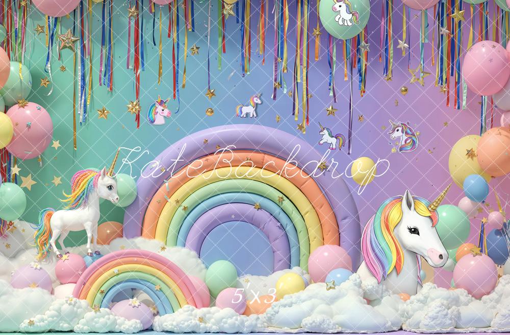 Kate Anniversaire Licorne Arc-en-ciel Ballon Toile de fond conçue par Emetselch - Kate Backdrop FR